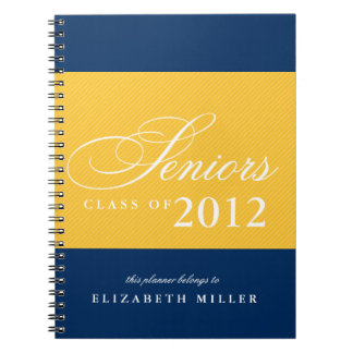 Proud seniors navy blue yellow stripes class year spiral notebook