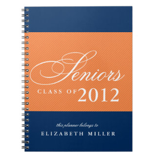 Proud seniors orange navy blue stripes class year spiral notebook
