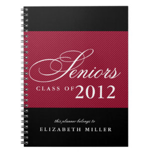 Proud seniors white navy blue stripes class year spiral notebook