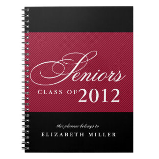 Proud seniors white navy blue stripes class year spiral notebook