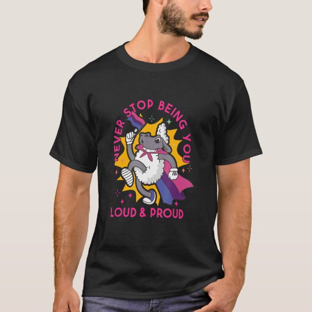 Proud Sheep With Bisexual Pride Flag  Never Stop B T-Shirt (Front)