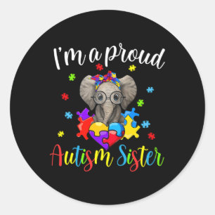 Proud Sister Autism Awareness Cute Elephant Puzzle Classic Round Sticker