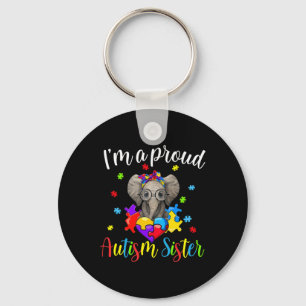Proud Sister Autism Awareness Cute Elephant Puzzle Key Ring