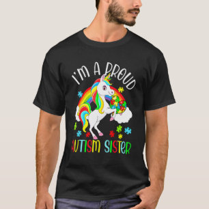 Proud Sister Autism Awareness Cute Unicorn Puzzle T-Shirt