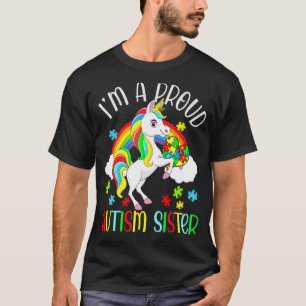 Proud Sister Autism Awareness Cute Unicorn Puzzle  T-Shirt
