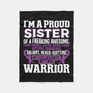 Proud Sister Fibromyalgia Awareness Ribbon Men Wom Fleece Blanket