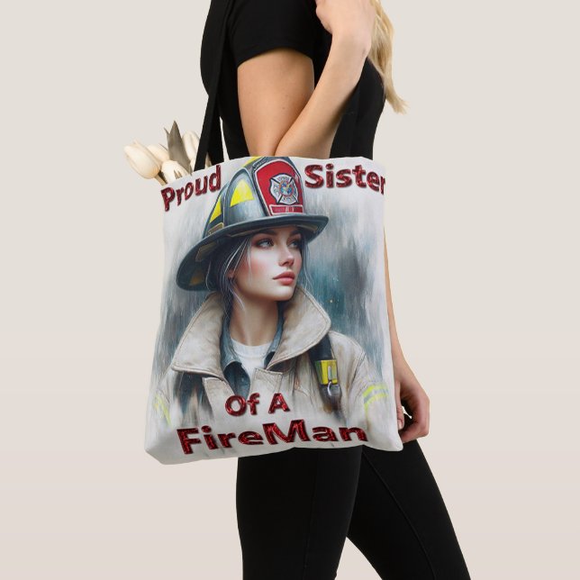 Proud Sister Of A FireFighter Hesitancy Tote Bag (Close Up)