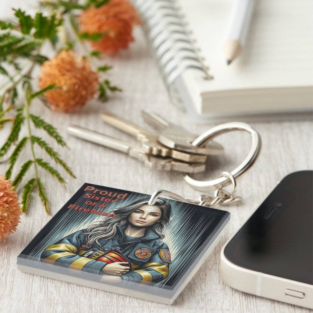 Proud Sister Of A FireFighter Robotics Key Ring (Front Right)