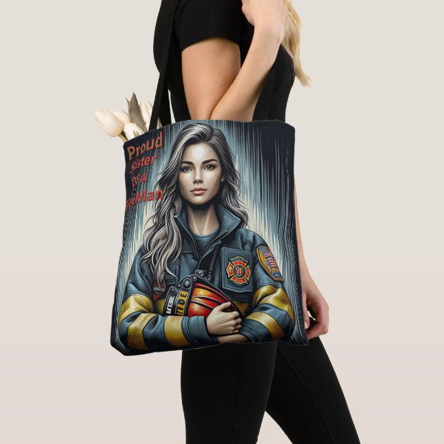 Proud Sister Of A FireFighter Robotics Tote Bag (Close Up)