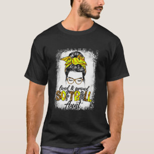 Proud Softball Aunt Messy Bun Leopard Mother'S Day T-Shirt