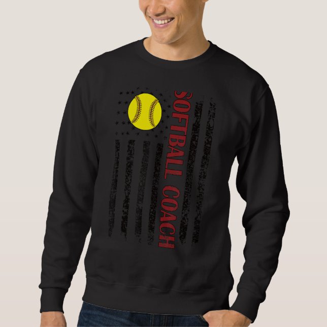 Proud Softball Coach Us Flag Softball Coaching Sweatshirt (Front)