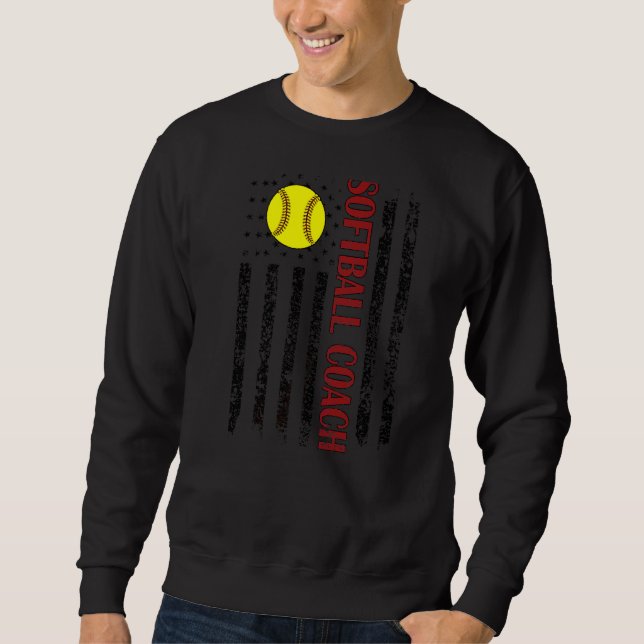 Proud Softball Coach Us Flag Softball Coaching Sweatshirt (Front)