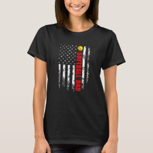 Proud Softball Dad Cool American Flag Vintage Fath T-Shirt