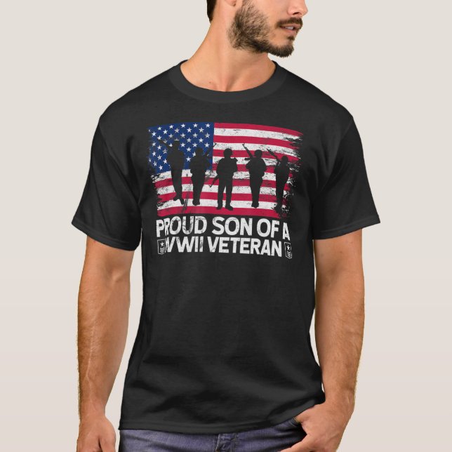  Proud Son Of A WWII Veteran Tee American Flag (Front)