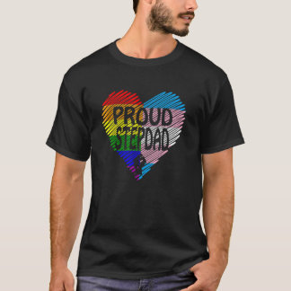 Proud Stepdad Lgbt With Rainbow And Transgender Fl T-Shirt