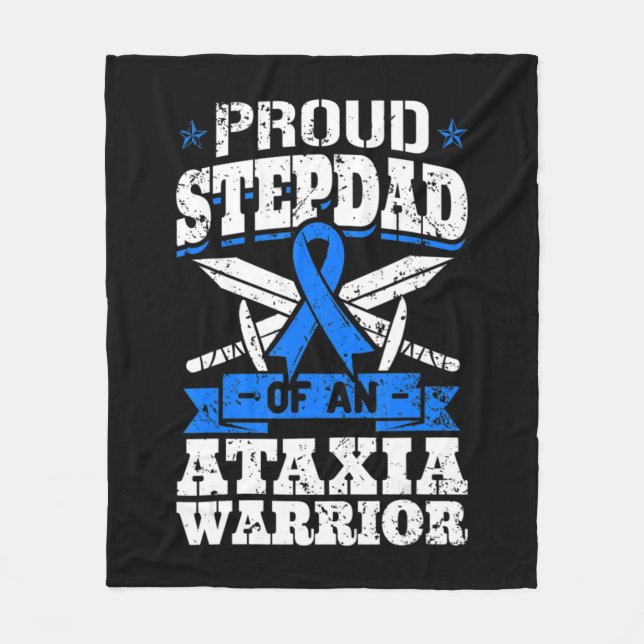 Proud Stepdad Of An Ataxia Warrior Awareness Ribbo Fleece Blanket (Front)