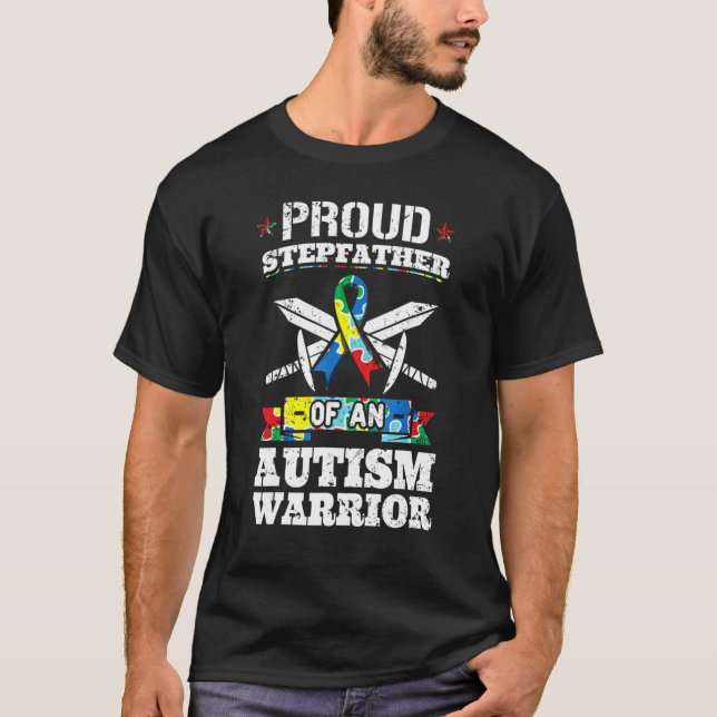 Proud Stepfather Of An Autism Warrior Awareness Ri T-Shirt (Front)