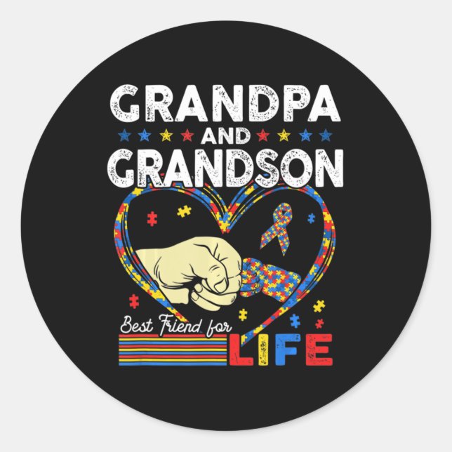 Proud Support Autism Grandpa And Grandson Autism A Classic Round Sticker (Front)