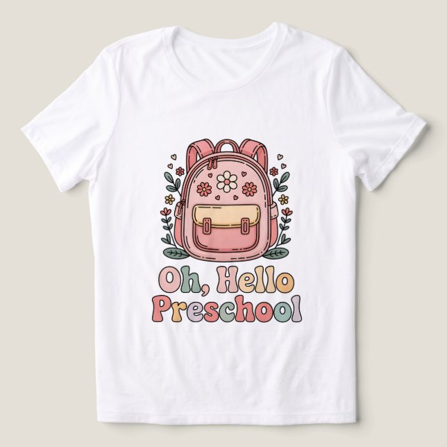 Proud Teacher Women’s Hello Preschool Shirt (Design Front)