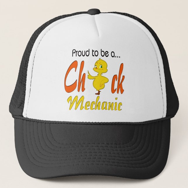 Proud to be a Chick Mechanic Auto Mechanic Gifts Trucker Hat (Front)