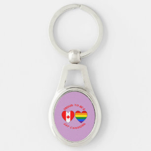 Proud to be a Gay Canadian Hearts USA Canada Flags Key Ring