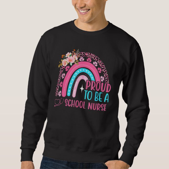 Proud To Be A School Pink Leopard Rainbow Stethosc Sweatshirt (Front)