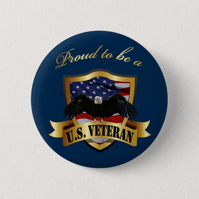 Proud to be a U.S. Veteran - navy blue 6 Cm Round Badge (Front)