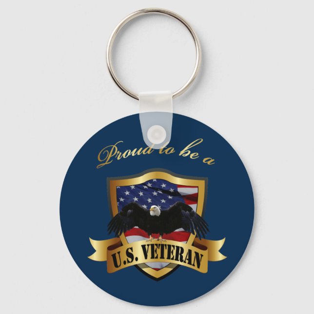Proud to be a U.S. Veteran - navy blue Key Ring (Front)