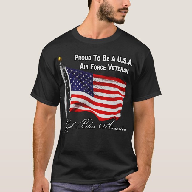Proud To Be A US Air Force Veteran With USA Flag T-Shirt (Front)