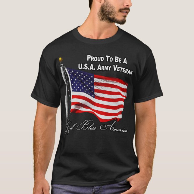Proud To Be A US Army Veteran With USA Flag T-Shirt (Front)