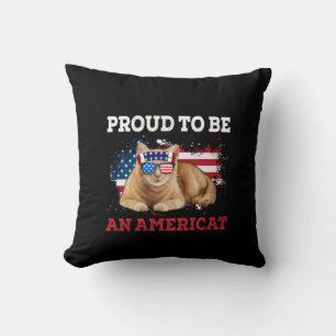 Proud To Be Americat Cat USA Flag Happy Fourth 4th Cushion