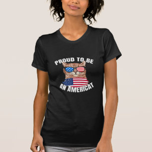 Proud To Be Americat Cat USA Flag Happy Fourth 4th T-Shirt