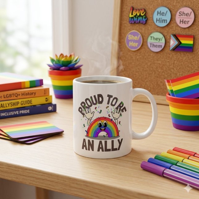 Proud To Be An Ally Rainbow Celebration Coffee Mug (Creator Uploaded)