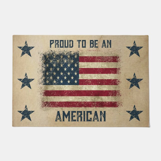 Proud To Be An American Rustic Flag Doormat (Front)
