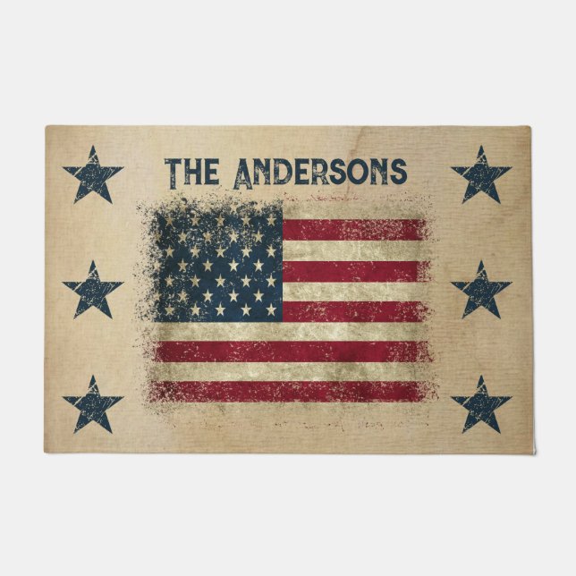 Proud To Be An American Rustic Flag Doormat (Front)