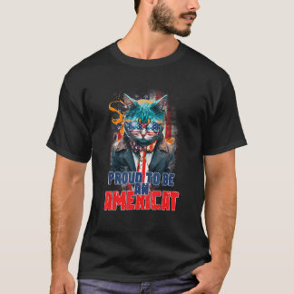 Proud To Be An Americat American Flag 4th July Cat T-Shirt