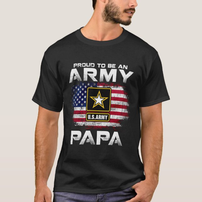 Proud To Be An Army Papa With American Flag Gift V T-Shirt (Front)