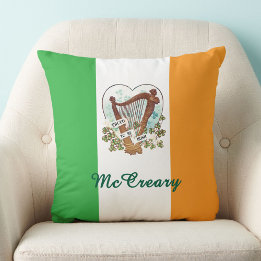 Proud To Be Irish Vintage Harp and Shamrock Custom Cushion