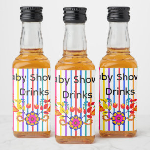 Proud to Be Latino Baby shower Floral & stripe Liquor Bottle Label