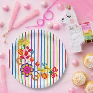 Proud to Be Latino Baby shower Floral & stripe Paper Plate