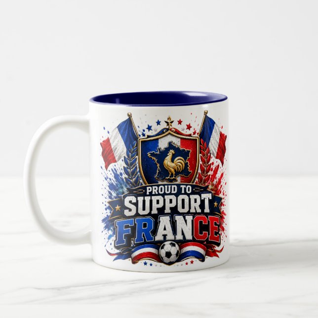 PROUD TO SUPPO Team France 2026 Rooster Soccer  Two-Tone Coffee Mug (Left)