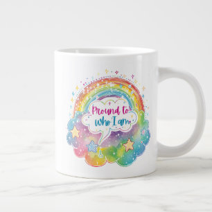 Proud to Who I Am Rainbow Art Self Love Pride Gift Large Coffee Mug