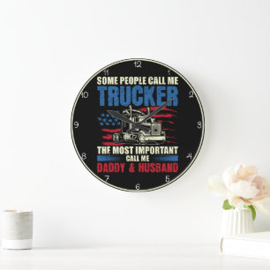 Proud Trucker, Daddy, Husband Large Clock