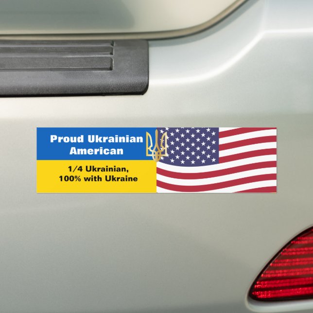 Proud Ukrainian American Stand with Ukraine Bumper Sticker (On Car)