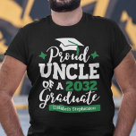 Proud Uncle 2023 graduate black green tassel name T-Shirt<br><div class="desc">Celebrate your niece's or nephew's graduation with this modern t-shirt featuring a "Proud UNCLE of a 2023 Graduate" typography in black and green; easily customise this t-shirt with the graduation year and the name of the graduate by editing the template fields. This t-shirt is part of our "Graduation Family Matching...</div>