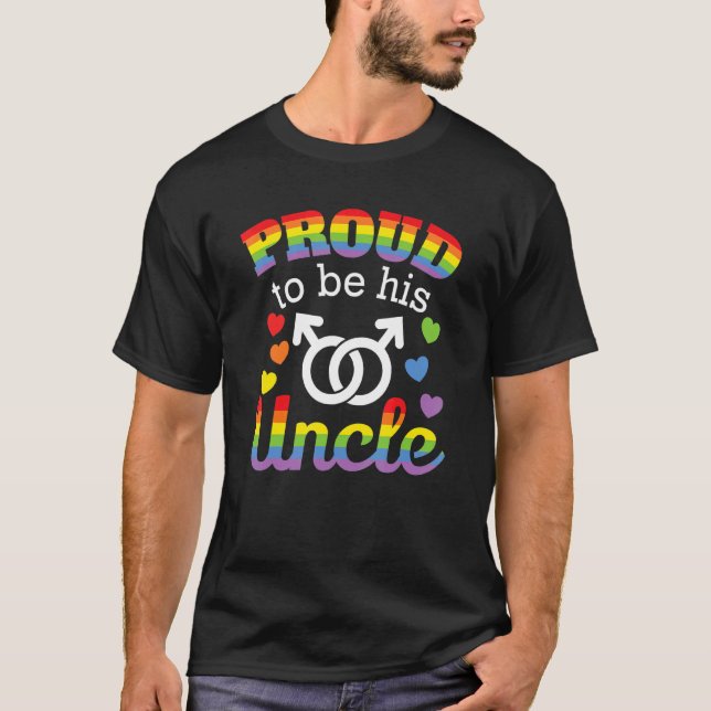Proud Uncle Gay Nephew Rainbow Pride Flag Lgbtq Fa T-Shirt (Front)