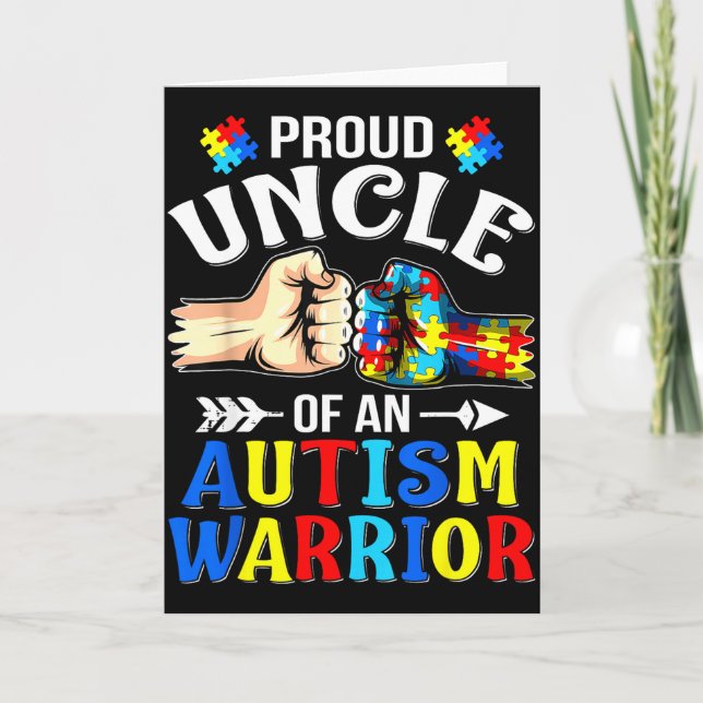 Proud Uncle Of An Autism Warrior Autistic Awarenes Card (Front)