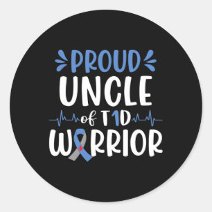 Proud Uncle Of T1d Warrior Diabetes Awareness Blue Classic Round Sticker