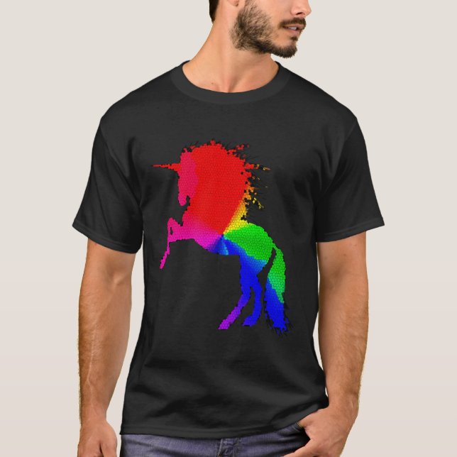 Proud Unicorn of Colourful Stain Glass Design, ZKO T-Shirt (Front)
