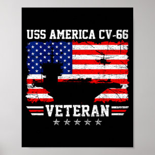 Proud uss america cv-66 veteran flag aircraft poster
